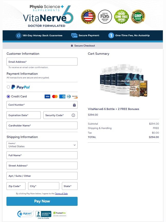 VitaNerve6 secure payment - safe checkout on official website